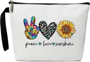 Peace Love Cosmetic Bag for Women Friends Accessories Organizer, Travel Essentials Purse Toiletry Pouch Makeup Bag with Zipper(Peace Love sunshine)