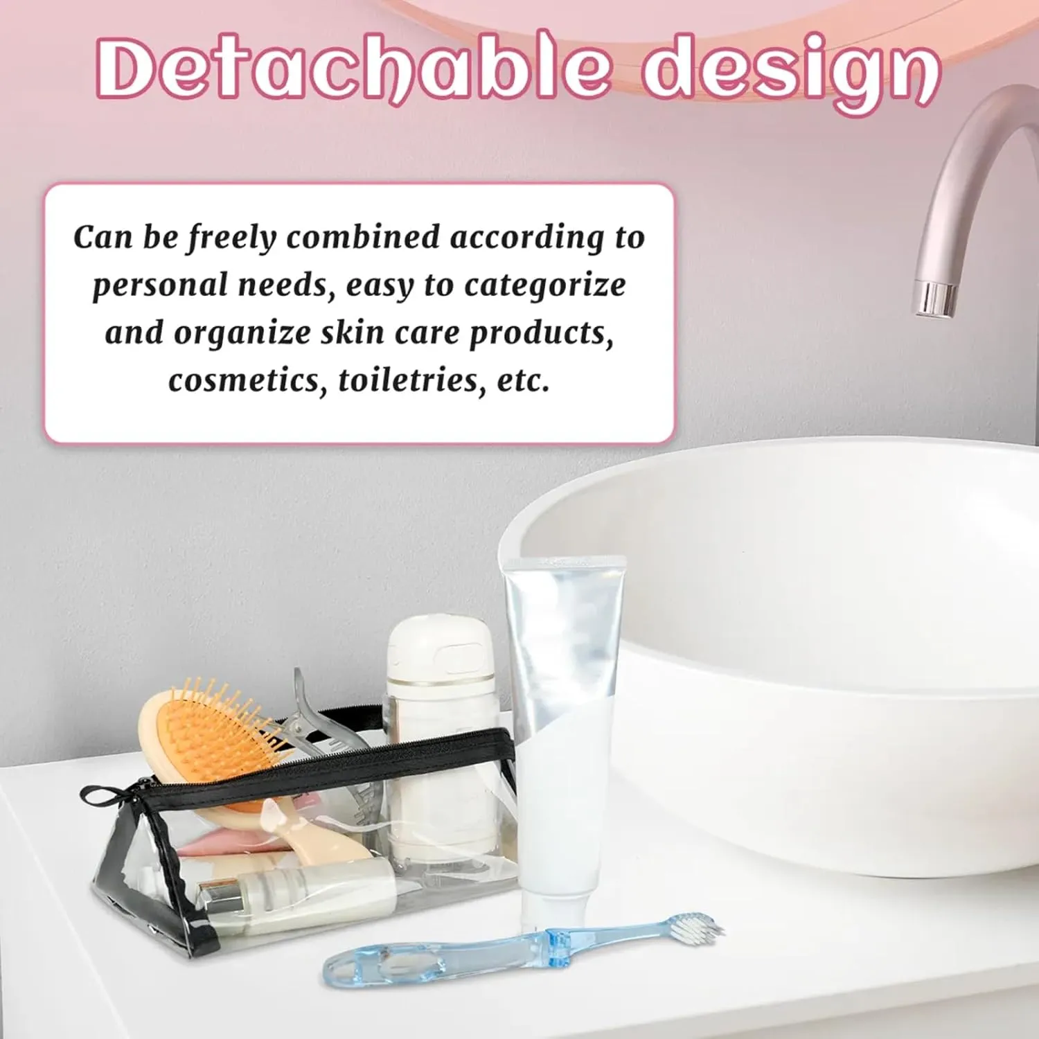 Peacock Feather Paper Toiletry Bag Water Proof Travel Makeup Case Large Capacity 4 in 1 Foldable Cosmetics Storage for Women Men Removable Zipper Clear PVC Pockets