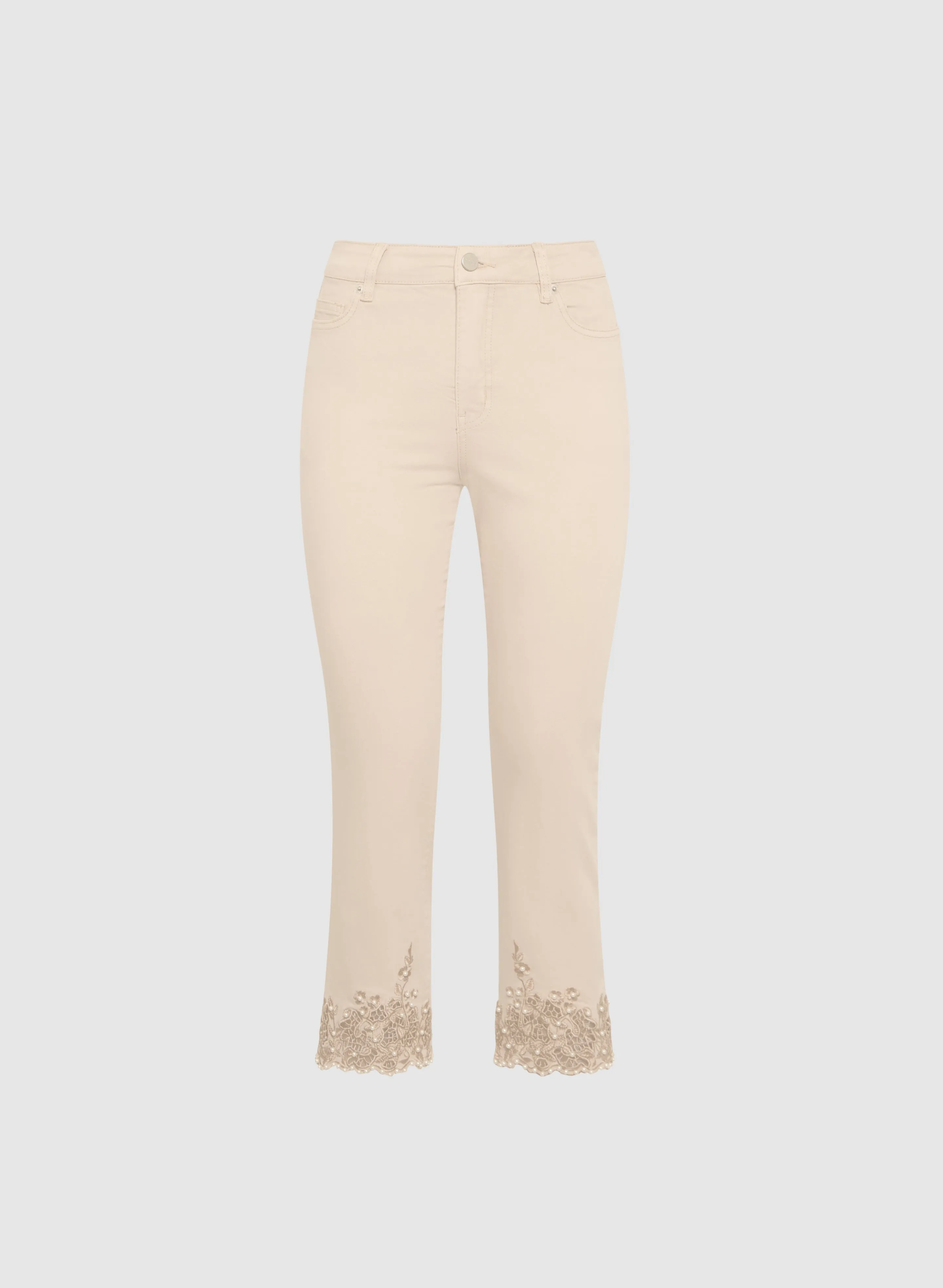 Pearl Embellished Denim Capris