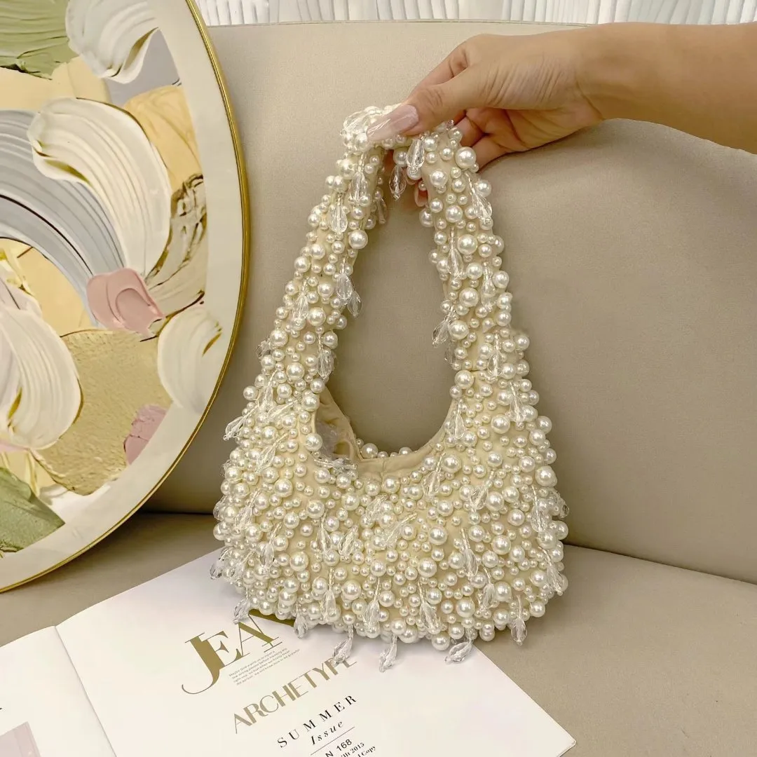 Pearl-Embellished Shoulder Bag - Elegant Mini Tote for Any Occasion
