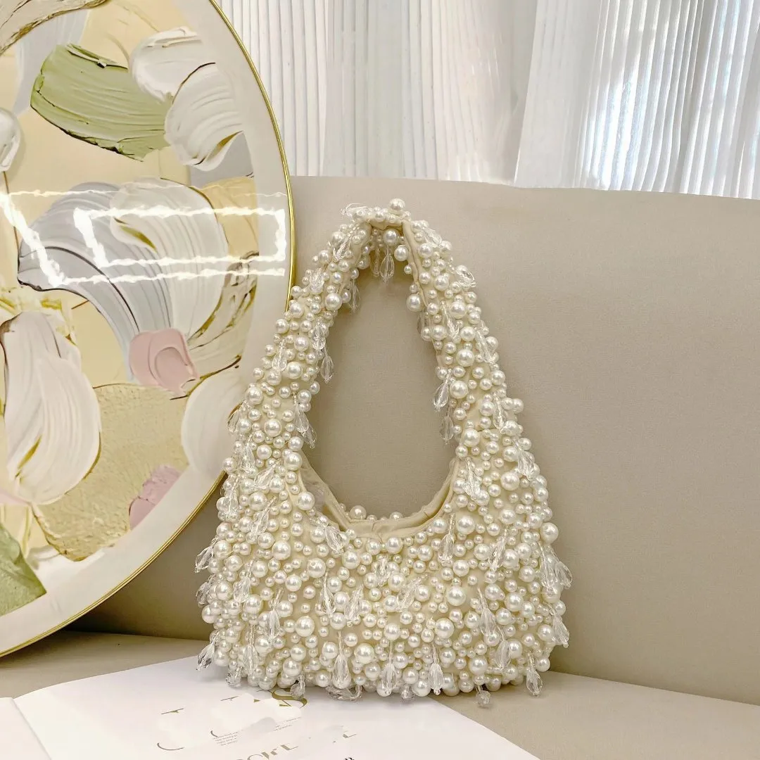 Pearl-Embellished Shoulder Bag - Elegant Mini Tote for Any Occasion