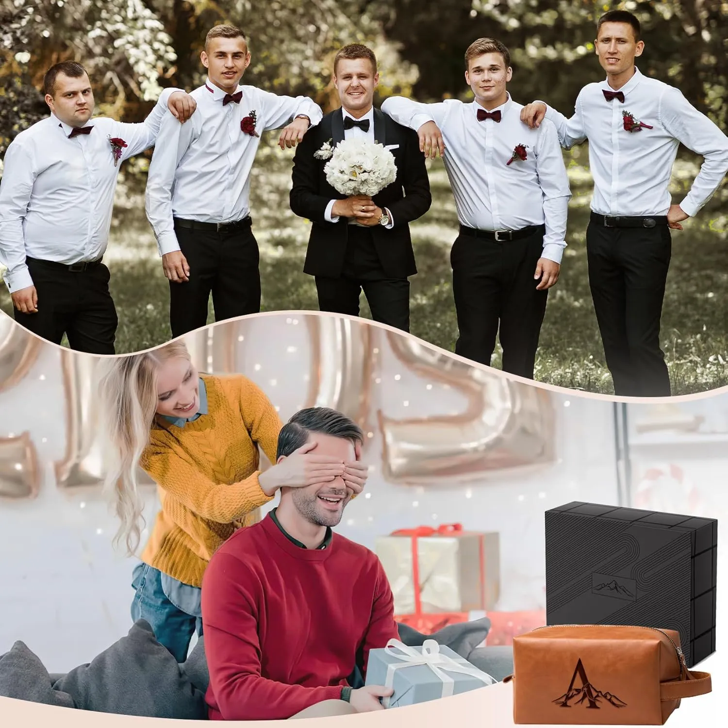 Personalized Gifts Travel Toiletry Bag for Men Engraved Initial PU Leather Waterproof Shaving Bag for Toiletries Accessories Fathers Day Birthday Gift for Men Dad Husband Son, Light Brown J