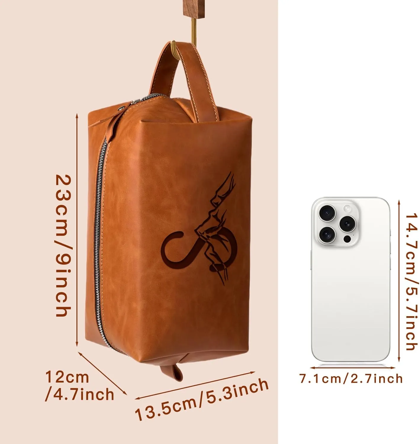 Personalized Gifts Travel Toiletry Bag for Men Engraved Initial PU Leather Waterproof Shaving Bag for Toiletries Accessories Fathers Day Birthday Gift for Men Dad Husband Son, Light Brown J