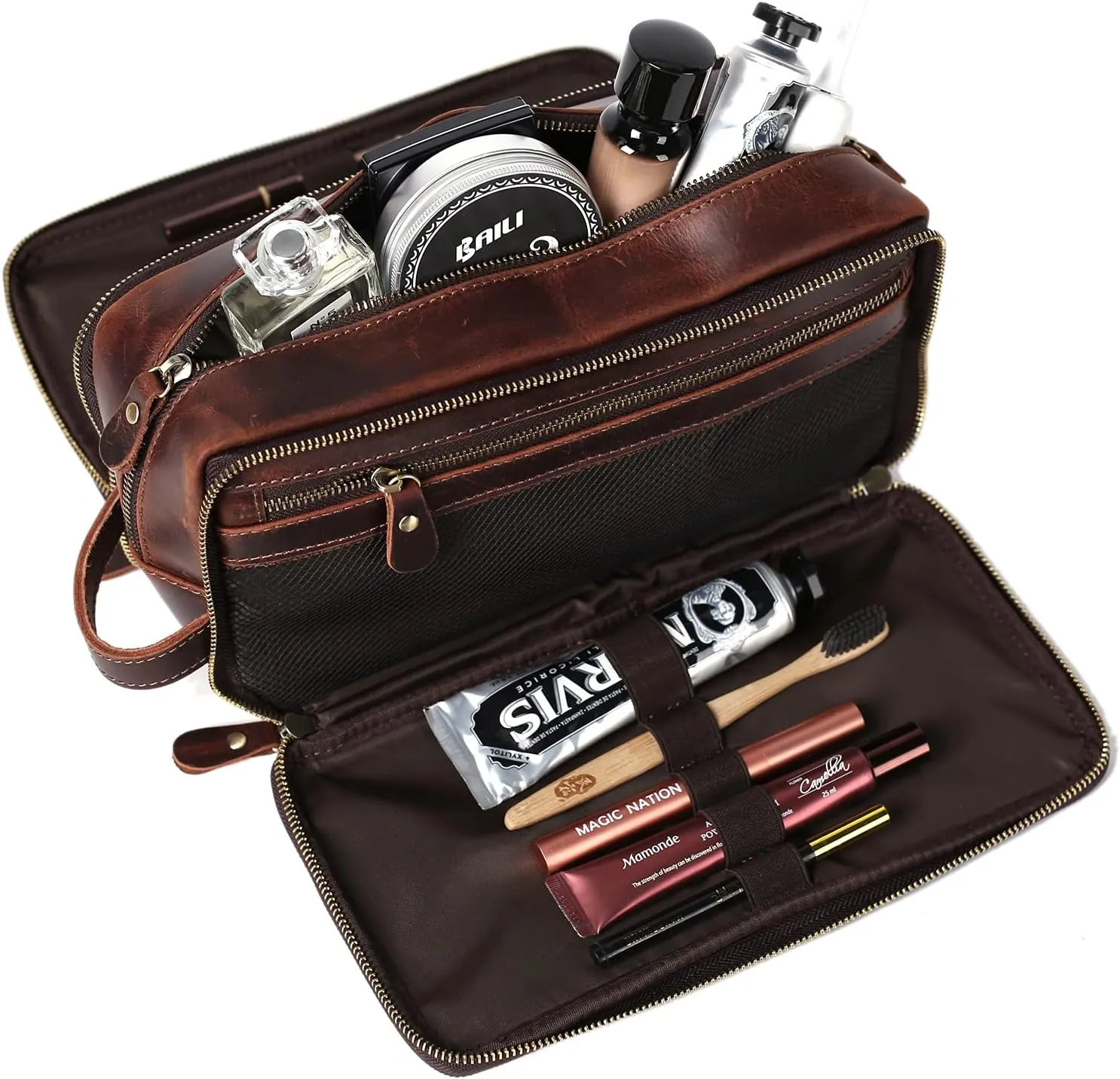 Personalized Leather Toiletry Bag for Men, 1/3/6pcs Wedding Gift Travel Shaving Dopp Kit - Cosmetic Bags Toiletries Bathroom Organizer - Groomsmen Gift(C1pc)