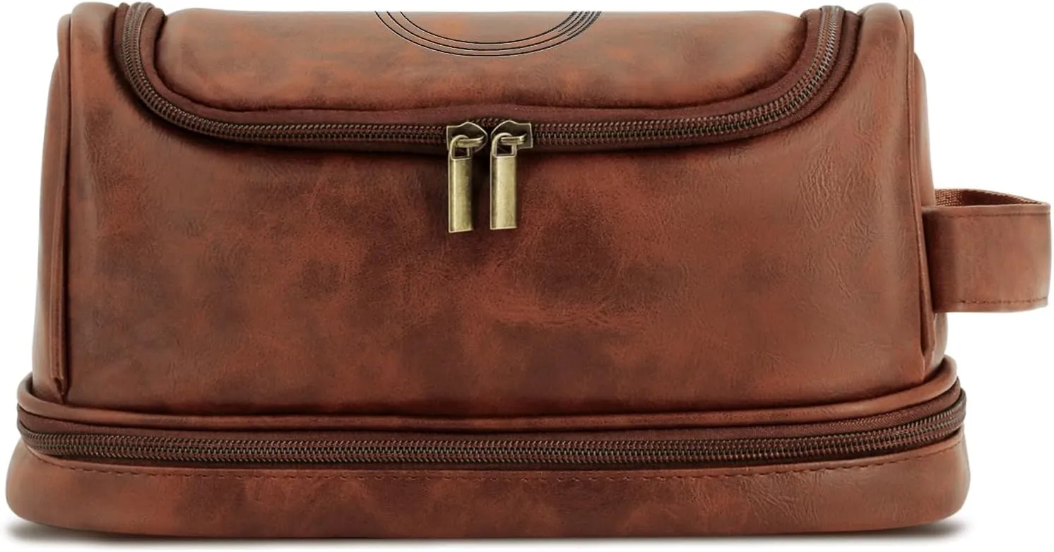 Personalized Leather Toiletry Bag For Men Custom Mens Handcrafted Travel Bag For Husband Boyfriend Dad Birthday Anniversary Wedding Groomsmen Gifts