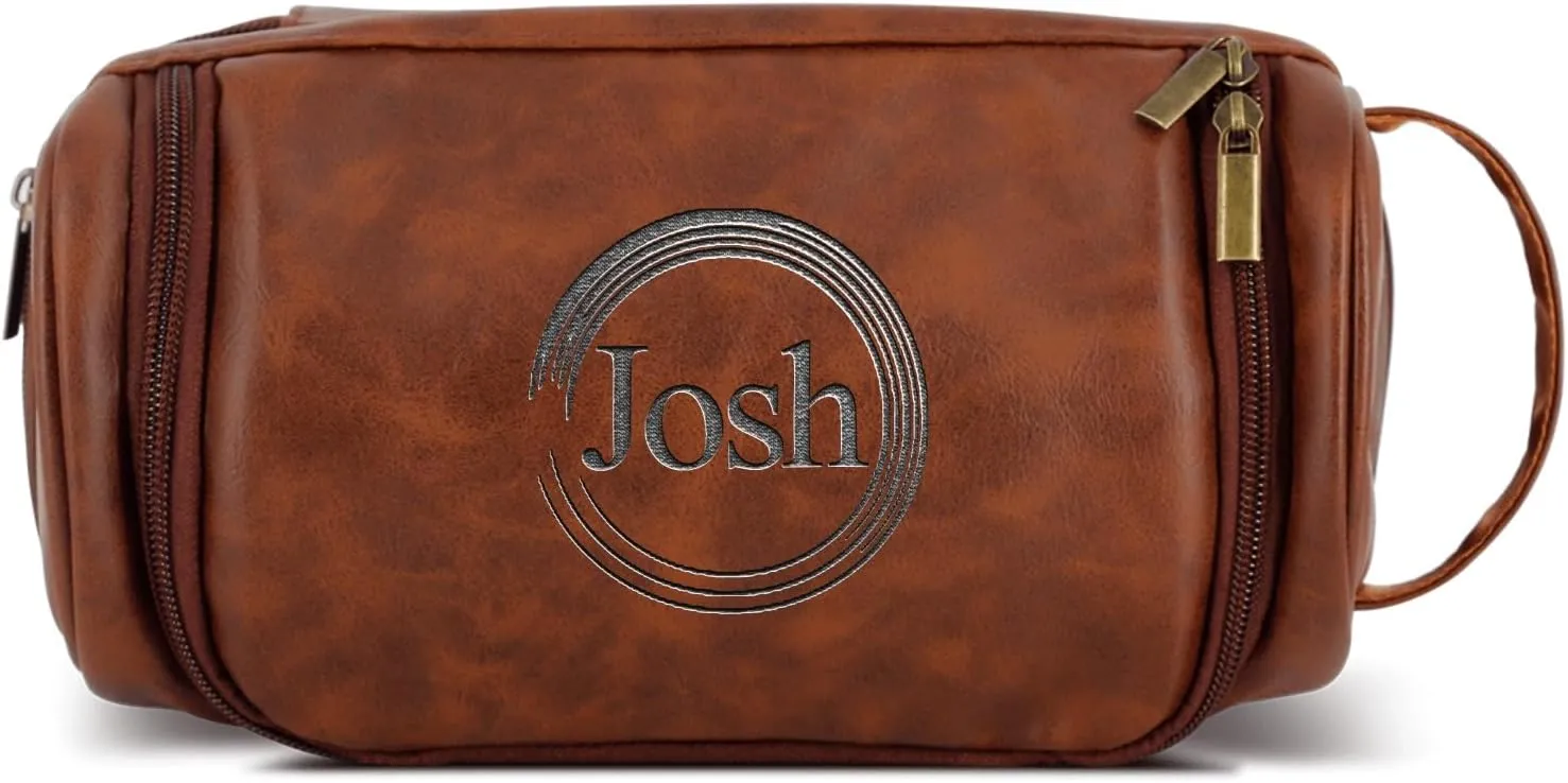 Personalized Leather Toiletry Bag For Men Custom Mens Handcrafted Travel Bag For Husband Boyfriend Dad Birthday Anniversary Wedding Groomsmen Gifts
