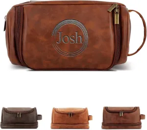 Personalized Leather Toiletry Bag For Men Custom Mens Handcrafted Travel Bag For Husband Boyfriend Dad Birthday Anniversary Wedding Groomsmen Gifts
