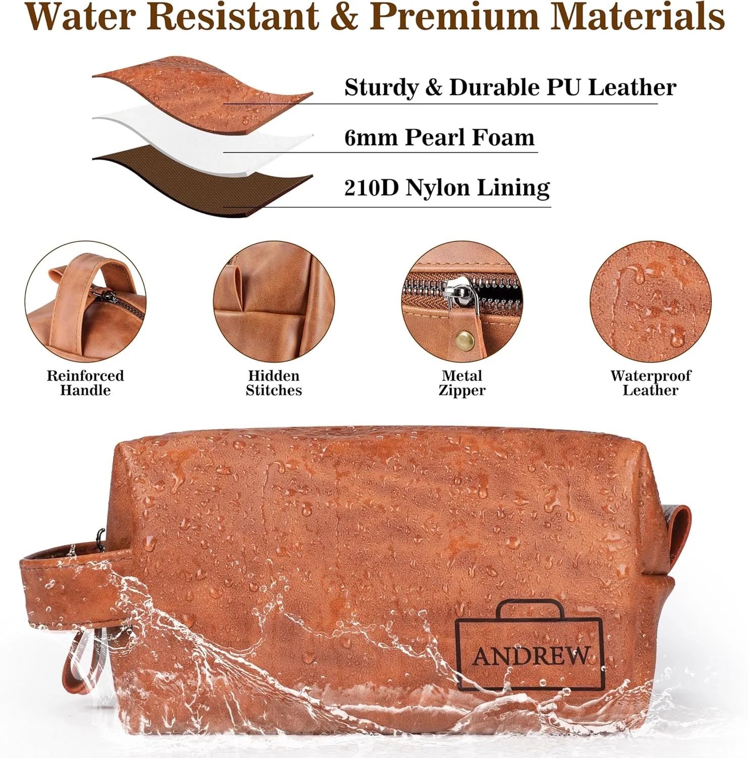 Personalized Leather Toiletry Bag for Men,Personalized with Laser Engraved Monogram,Premium Leather Dopp Kit,Travel Toiletry Bag – Gift for Men（Blue M