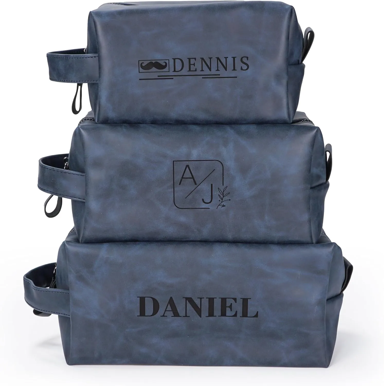Personalized Leather Toiletry Bag for Men,Personalized with Laser Engraved Monogram,Premium Leather Dopp Kit,Travel Toiletry Bag – Gift for Men（Blue M
