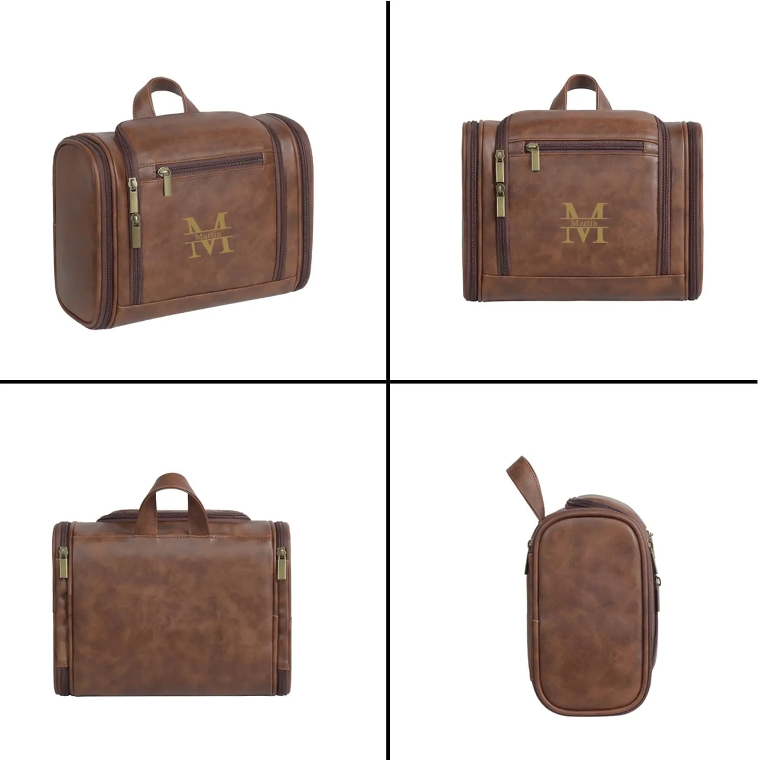 Personalized Leather Toiletry Bag for Women and Men Hanging Makeup Bag Travel Dopp Kit Bathroom Shaving Bags Gift for Fathers Men Boyfriend