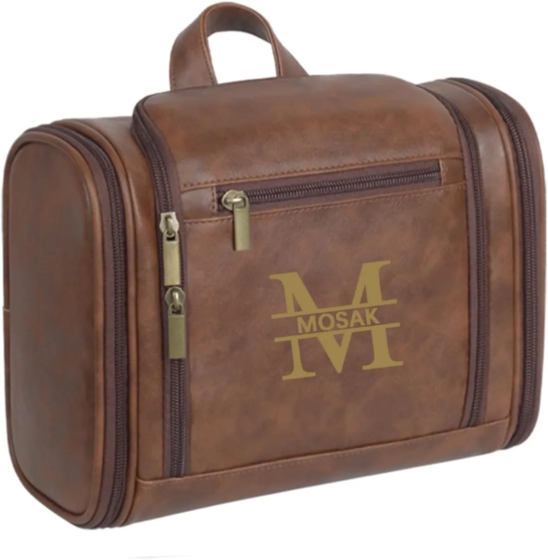 Personalized Leather Toiletry Bag for Women and Men Hanging Makeup Bag Travel Dopp Kit Bathroom Shaving Bags Gift for Fathers Men Boyfriend