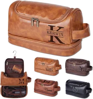 Personalized Men Toiletry Bag,Custom Leather Travel Dopp Kit,Engraved Groomsmen Shaving Bags,Monogram Toiletry Bag,Gift for Husband,Father's Day Gift for Grandpa,Gym Bathroom Waterproof Bag