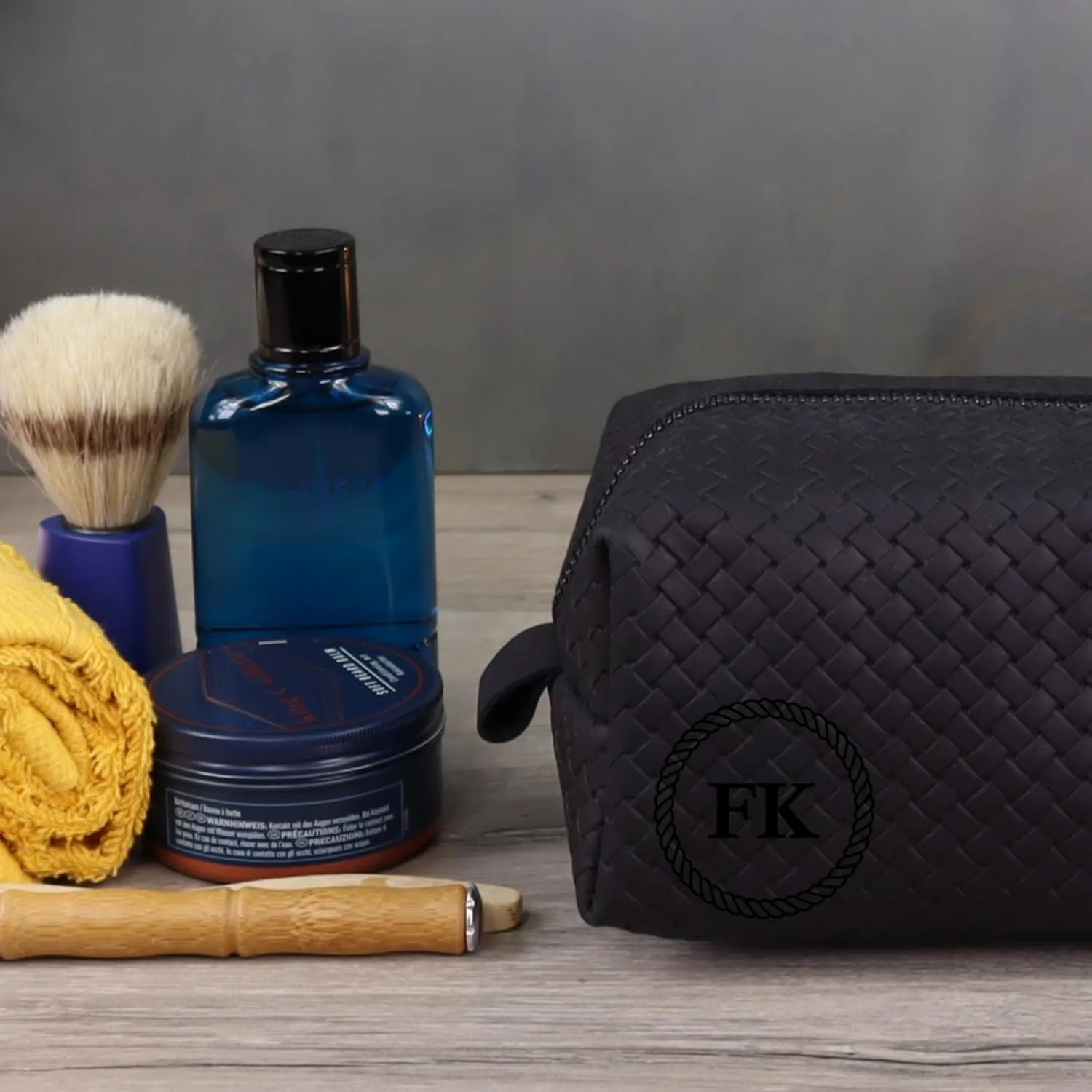 Personalized Premium Genuine Leather Dopp Kit for Men - Handcrafted Toiletry Travel Bag with Monogram Option - Gift for Groomsmen, Father's Day, Anniversary, Wedding Gift for Groomsmen (Black-2)