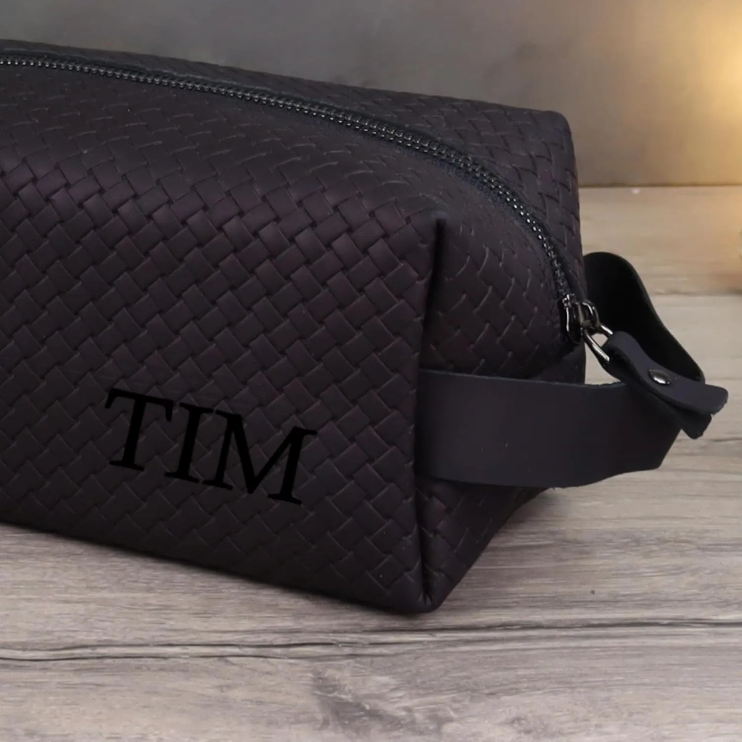 Personalized Premium Genuine Leather Dopp Kit for Men - Handcrafted Toiletry Travel Bag with Monogram Option - Gift for Groomsmen, Father's Day, Anniversary, Wedding Gift for Groomsmen (Black-2)