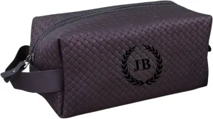 Personalized Premium Genuine Leather Dopp Kit for Men - Handcrafted Toiletry Travel Bag with Monogram Option - Gift for Groomsmen, Father's Day, Anniversary, Wedding Gift for Groomsmen (Black-2)