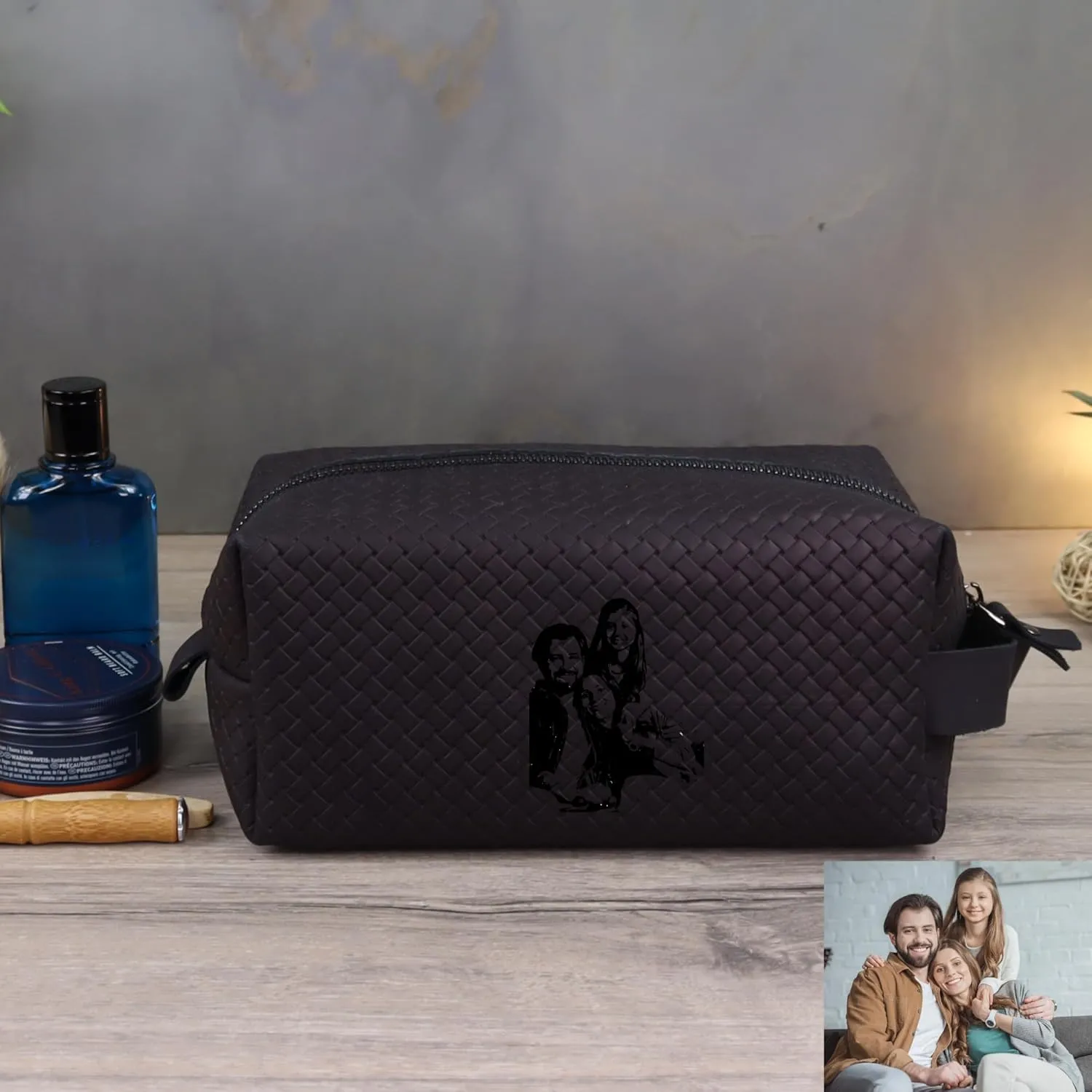 Personalized Premium Genuine Leather Dopp Kit for Men - Handcrafted Toiletry Travel Bag with Monogram Option - Gift for Groomsmen, Father's Day, Anniversary, Wedding Gift for Groomsmen (Black-2)