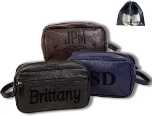 Personalized PU Leather Toiletry Bag for Men, Engraved Name/Initial, Custom Groomsmen Travel Shaving Dopp Kit Organizer Waterproof, Handcrafted Gift for Christmas, Thanksgiving, Father, Husband, Dad