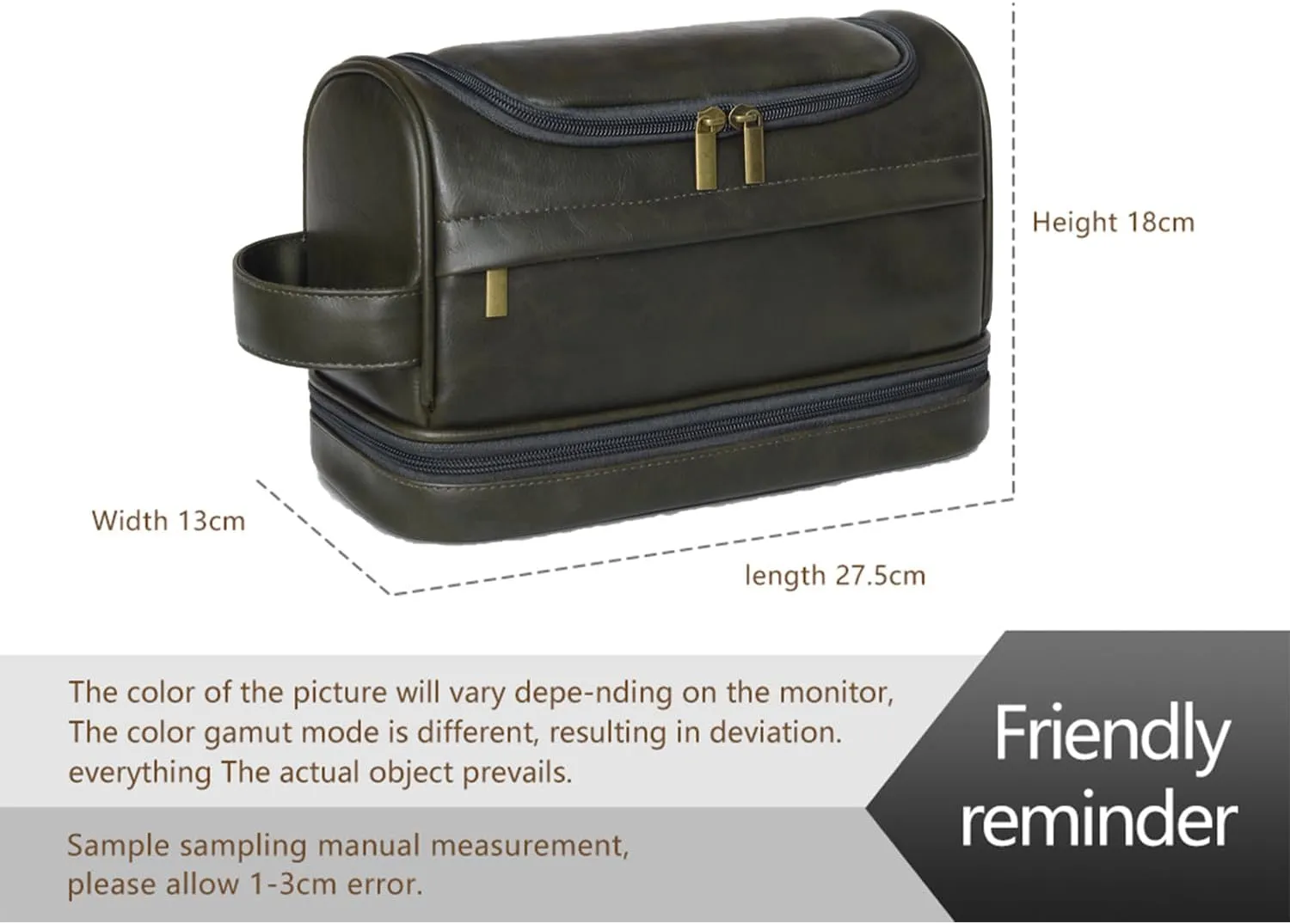 Personalized Toiletry Bag for Men and Women Leather Toiletry Organizer Shaving Dopp Kit Travel Bathroom Bag Cosmetic Pouch（DarkGreen）