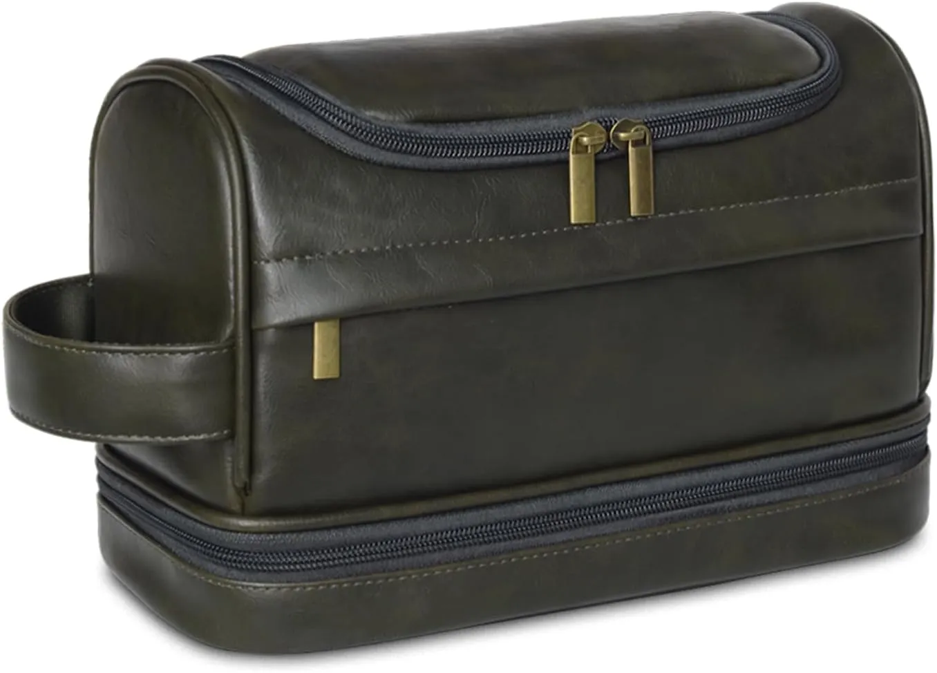 Personalized Toiletry Bag for Men and Women Leather Toiletry Organizer Shaving Dopp Kit Travel Bathroom Bag Cosmetic Pouch（DarkGreen）