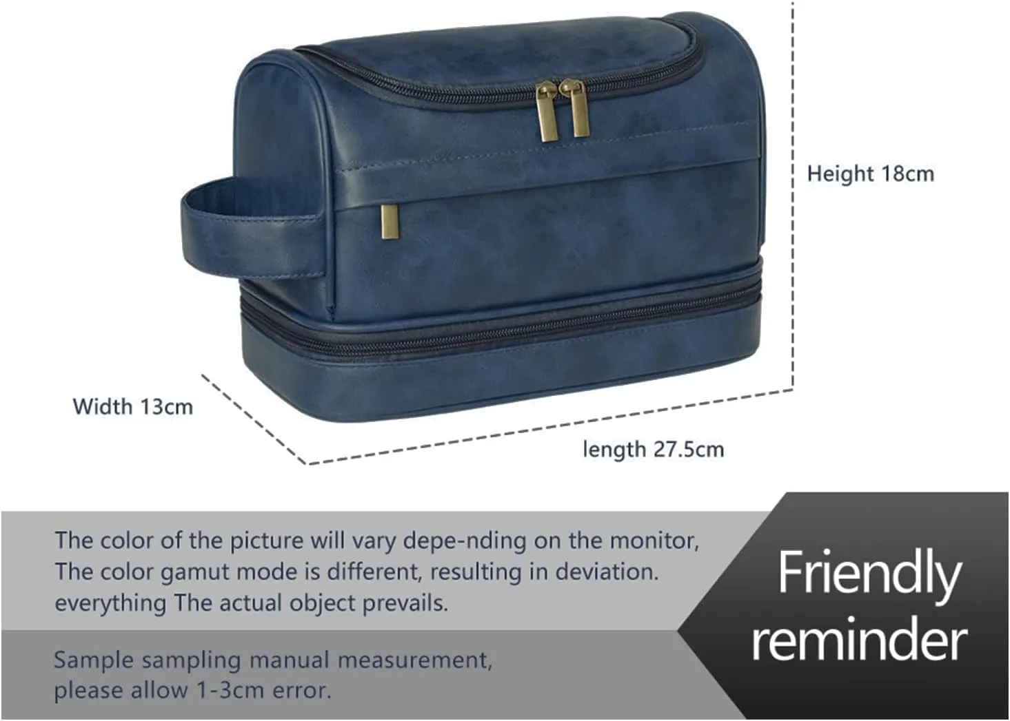 Personalized Toiletry Bag for Men and Women Leather Toiletry Organizer Shaving Dopp Kit Travel Bathroom Bag Cosmetic Pouch（NavyBlue）