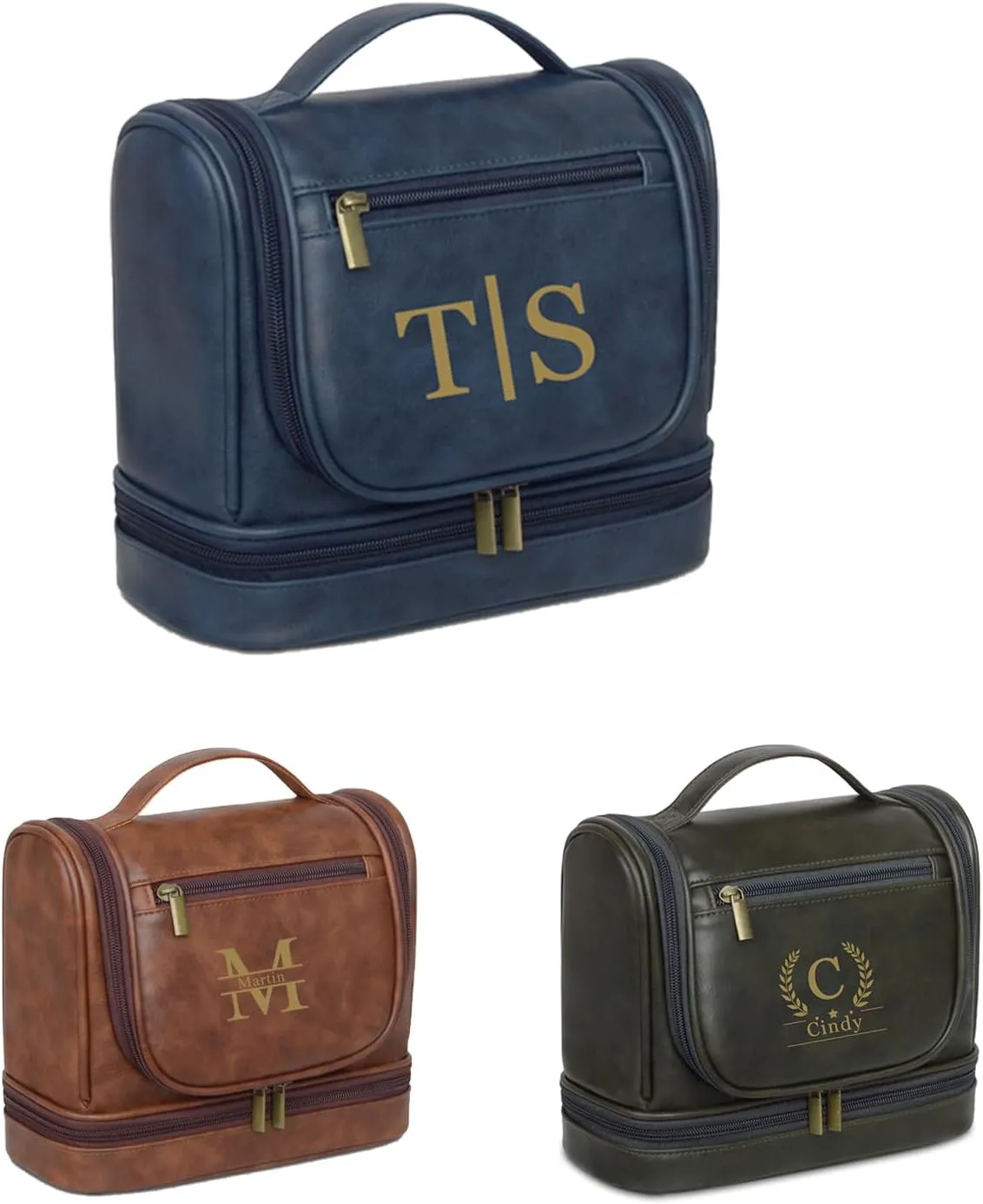 Personalized Toiletry Bag Leather Shaving Dopp Kit Bag for Men Hanging Makeup Bag Hanging Cosmetic Organizer Kit