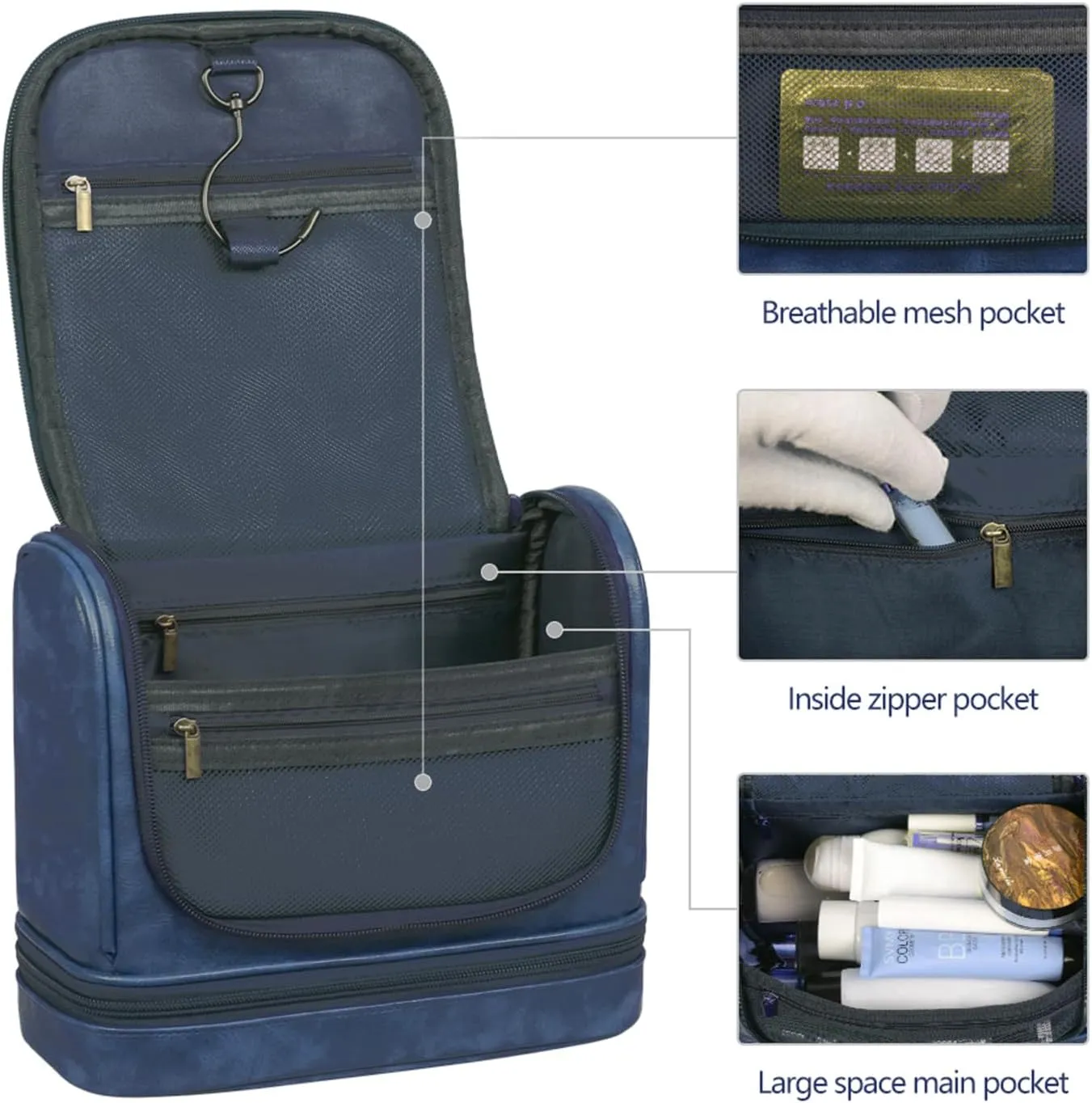Personalized Toiletry Bag Leather Shaving Dopp Kit Bag for Men Hanging Makeup Bag Hanging Cosmetic Organizer Kit