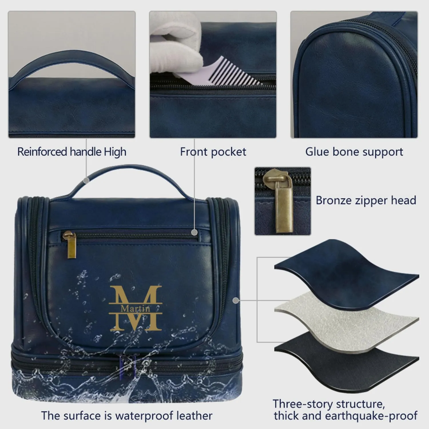 Personalized Toiletry Bag Leather Shaving Dopp Kit Bag for Men Hanging Makeup Bag Hanging Cosmetic Organizer Kit