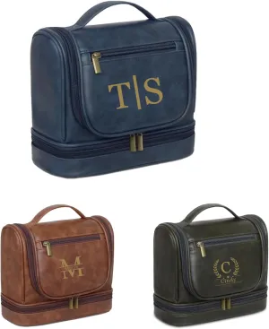Personalized Toiletry Bag Leather Shaving Dopp Kit Bag for Men Hanging Makeup Bag Hanging Cosmetic Organizer Kit