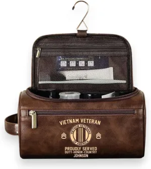Personalized Vietnam Veteran Leather Toiletry Bag, Storage Bag, Proudly Served Duty Honor Country, Men Dopp Kit Gift, Gifts for Dad, Son Husband Father's Day Gifts for Dad (Style 2)