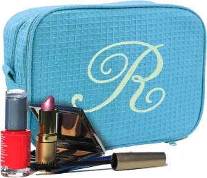 Personalized Waffle Makeup Bag - Monogrammed Cosmetic Make Up Travel Train Case - Custom Embroidered (Teal)