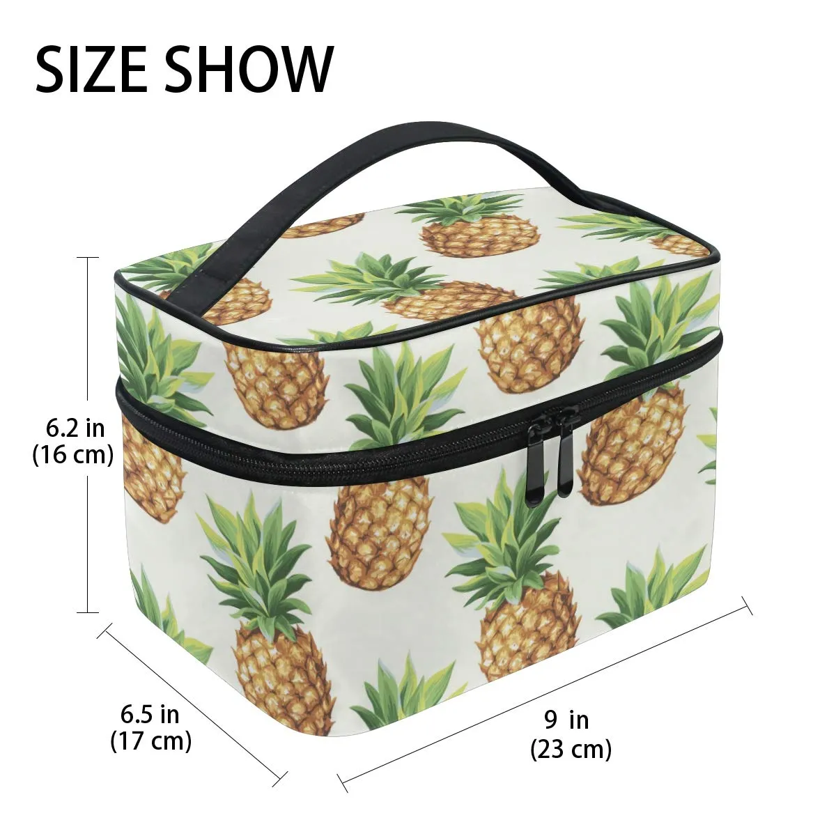 Pineapple Pattern Makeup Bag Portable Travel Cosmetic Bag Organizer Multifunction Case with Double Zipper Toiletry Bag for Woman (9"x6.2"x6.5")