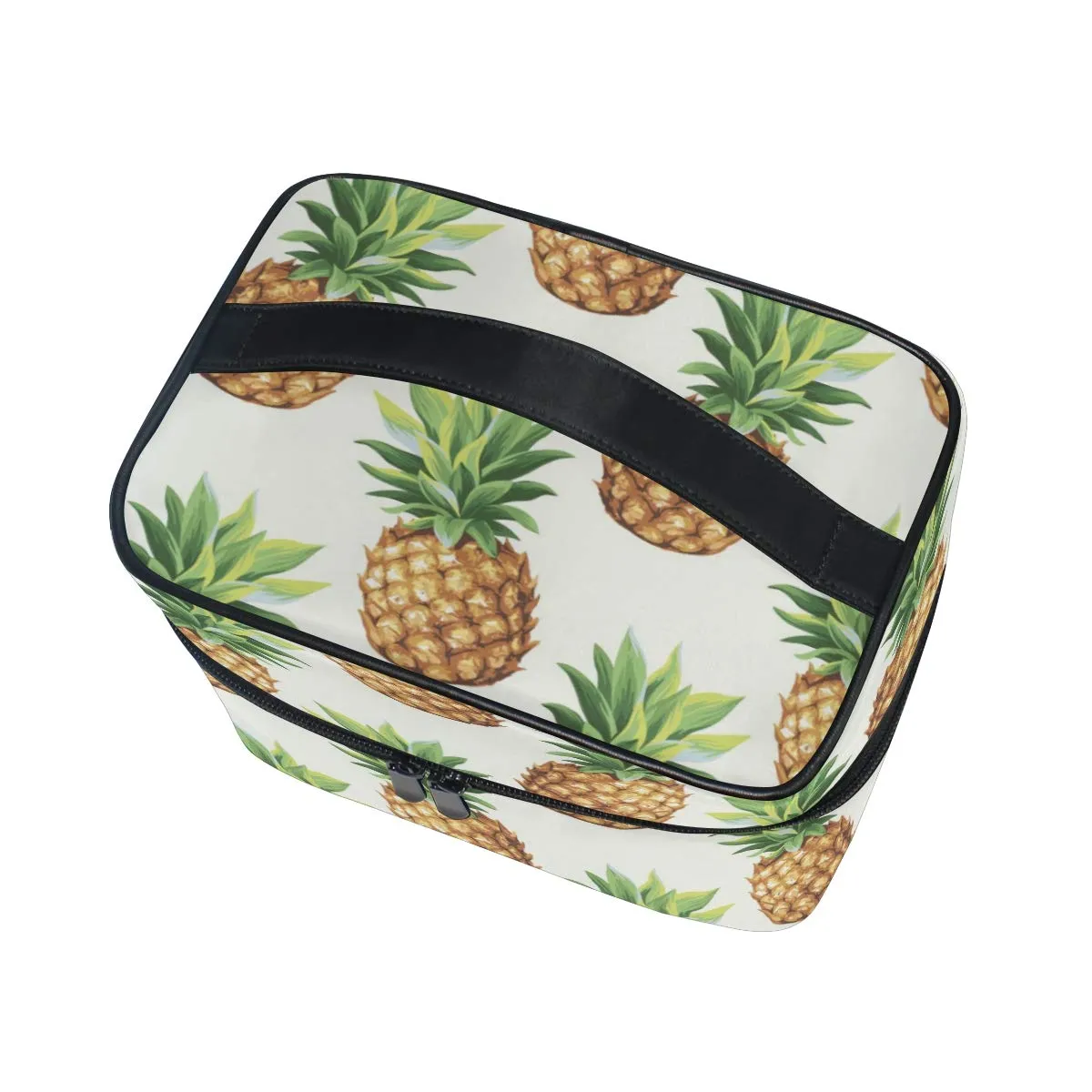 Pineapple Pattern Makeup Bag Portable Travel Cosmetic Bag Organizer Multifunction Case with Double Zipper Toiletry Bag for Woman (9"x6.2"x6.5")