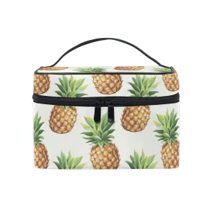Pineapple Pattern Makeup Bag Portable Travel Cosmetic Bag Organizer Multifunction Case with Double Zipper Toiletry Bag for Woman (9"x6.2"x6.5")