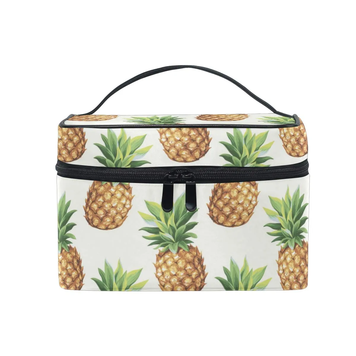 Pineapple Pattern Makeup Bag Portable Travel Cosmetic Bag Organizer Multifunction Case with Double Zipper Toiletry Bag for Woman (9"x6.2"x6.5")