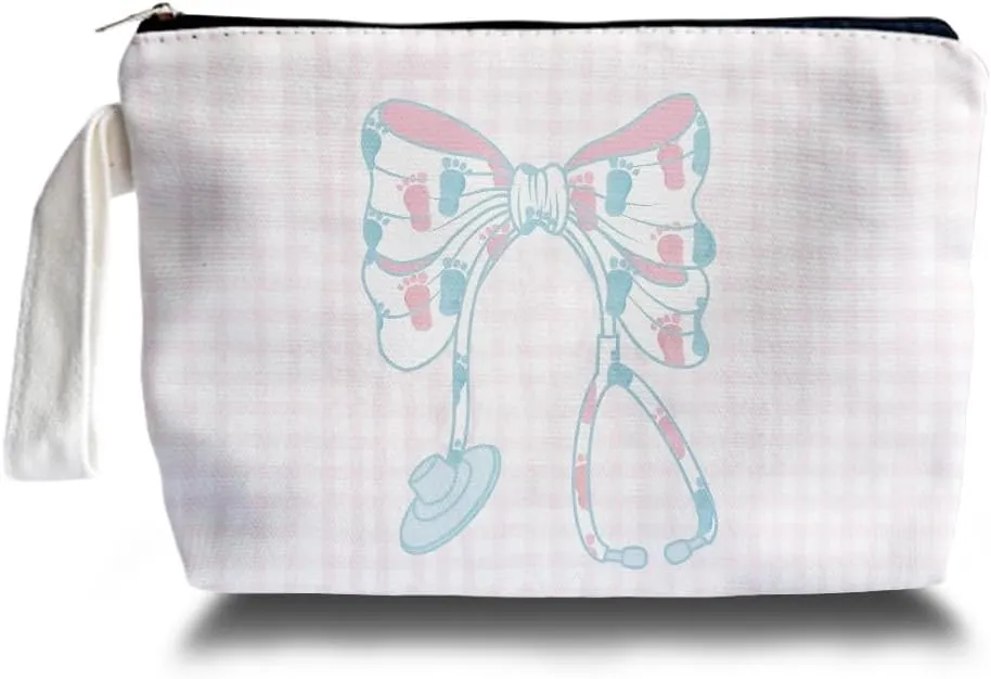 Pink Coquette Bow Stethoscope Nurse Makeup Bag - labor and delivery Nurse Themed Gifts for Girls Mom Women, Cosmetic Travel Bags for Women, Nursing Student Gifts