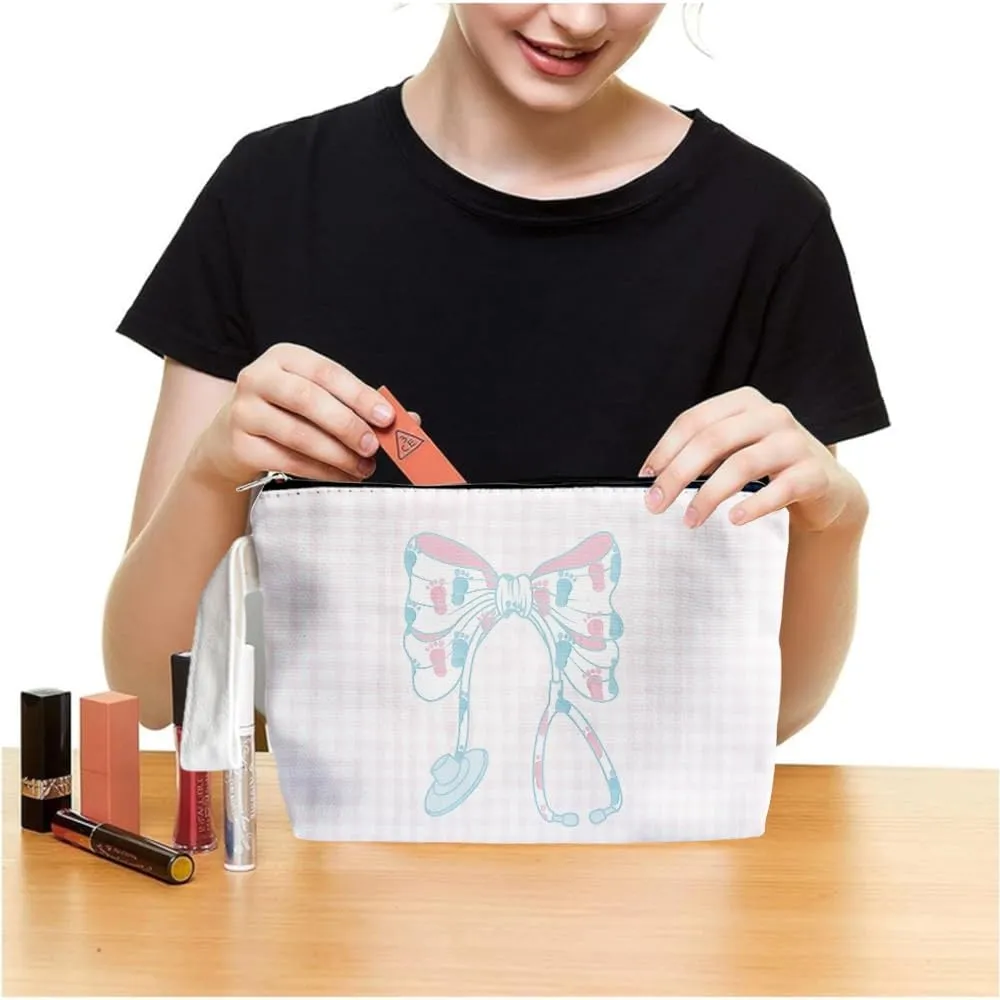 Pink Coquette Bow Stethoscope Nurse Makeup Bag - labor and delivery Nurse Themed Gifts for Girls Mom Women, Cosmetic Travel Bags for Women, Nursing Student Gifts