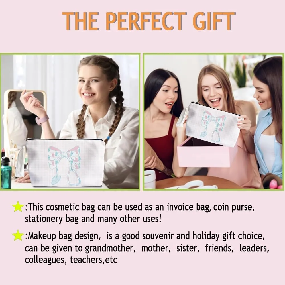 Pink Coquette Bow Stethoscope Nurse Makeup Bag - labor and delivery Nurse Themed Gifts for Girls Mom Women, Cosmetic Travel Bags for Women, Nursing Student Gifts