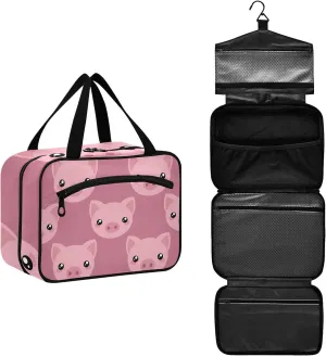 Pink Cute Pig Piggy Toiletry Bag for Women Travel Makeup Bag Organizer with Hanging Hook Cosmetic Bags Hanging Toiletry Bag for Women Men Travel Bag for Toiletries Full Sized Container Brushes