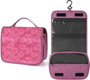 Pink,Toiletry Bag Travel Bag with Hanging Hook,Romance Love Theme Valentine'S Day,Water-resistant Makeup Cosmetic Bag Organizer for Makeup Accessories,Full-size Container,Toiletries,Rose Theme