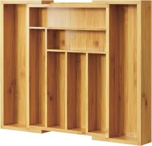 Pipishell Bamboo Silverware Organizer, Expandable Cutlery Tray, Utensil Drawer Organizer in Kitchen for Spoons Forks Knives, Multipurpose Use, Natural, Large