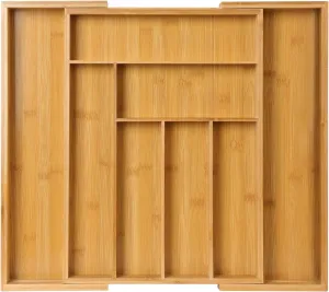 Pipishell Bamboo Silverware Organizer, Expandable Cutlery Tray, Utensil Drawer Organizer in Kitchen for Spoons Forks Knives, Multipurpose Use, Natural, Large