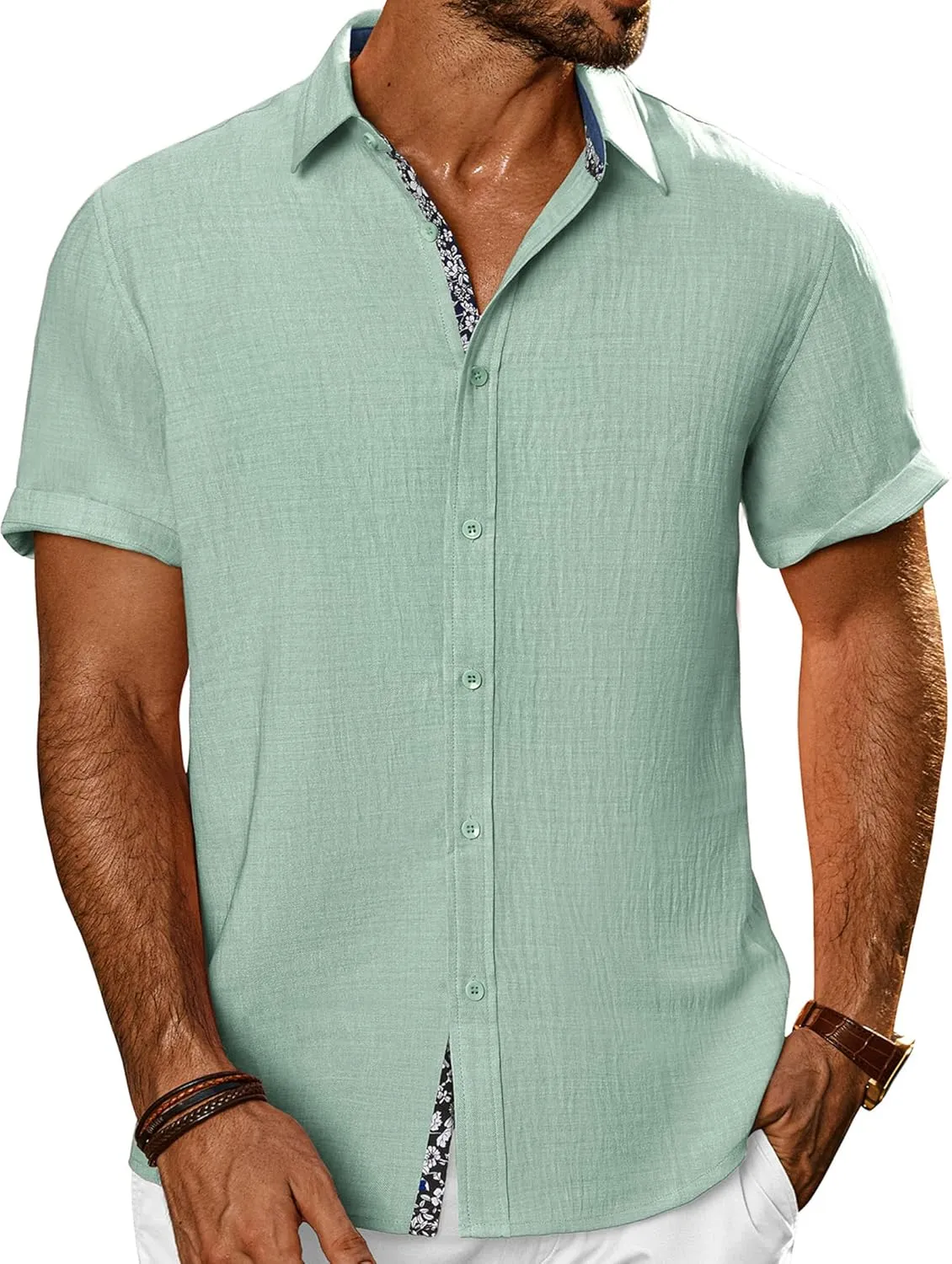 PJ PAUL JONES Mens Short Sleeve Button Down Shirts Casual Beach Summer Vacation Shirts