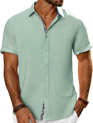 PJ PAUL JONES Mens Short Sleeve Button Down Shirts Casual Beach Summer Vacation Shirts