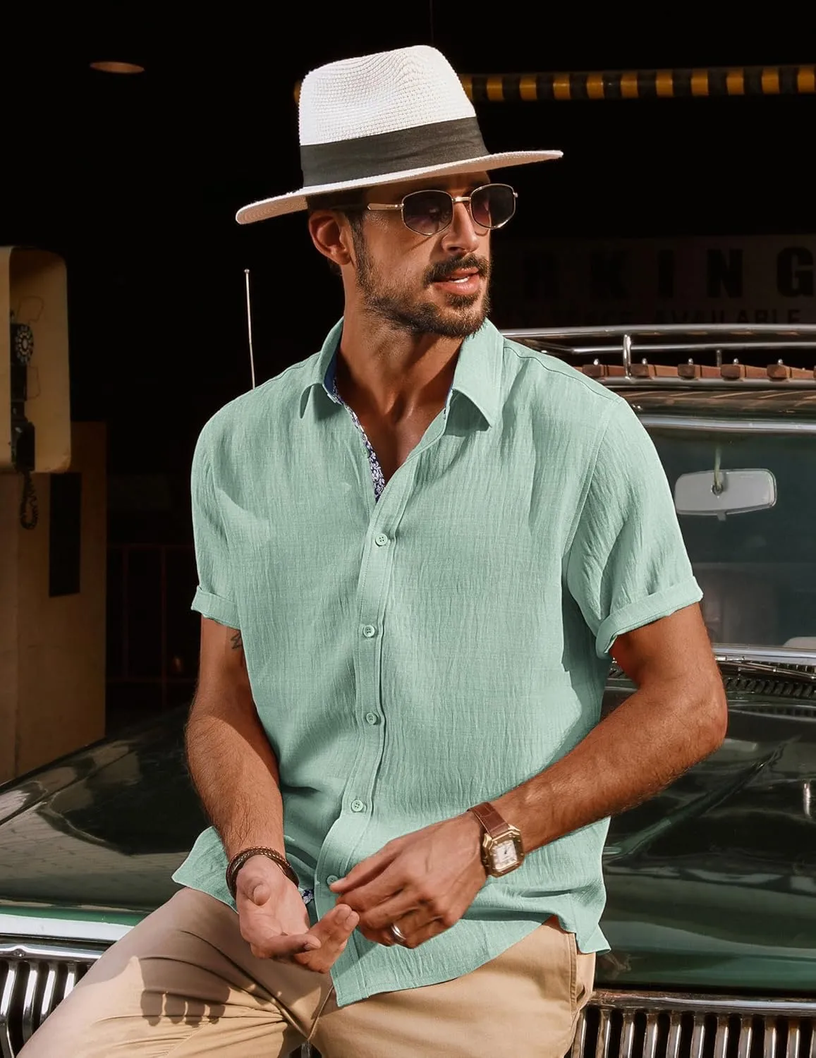 PJ PAUL JONES Mens Short Sleeve Button Down Shirts Casual Beach Summer Vacation Shirts