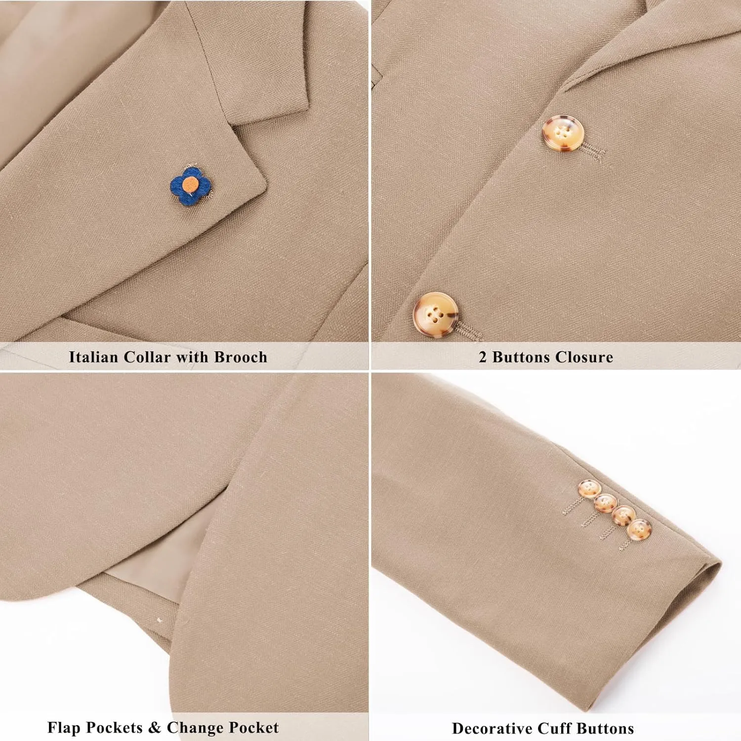 PJ PAUL JONES Men's Sport Coats and Blazers Linen Cotton Blazer Regular Fit 2 Buttons Suit Jacket with Removable Brooch