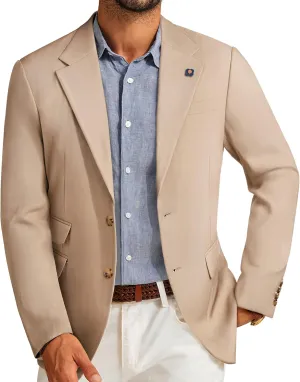 PJ PAUL JONES Men's Sport Coats and Blazers Linen Cotton Blazer Regular Fit 2 Buttons Suit Jacket with Removable Brooch