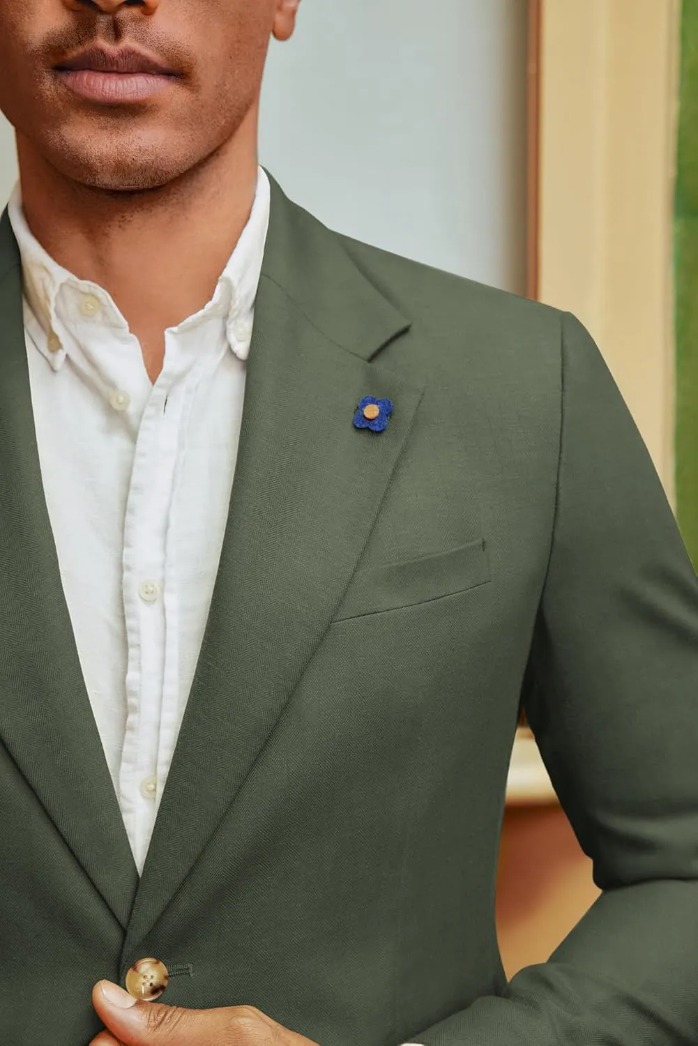 PJ PAUL JONES Men's Sport Coats and Blazers Linen Cotton Blazer Regular Fit 2 Buttons Suit Jacket with Removable Brooch