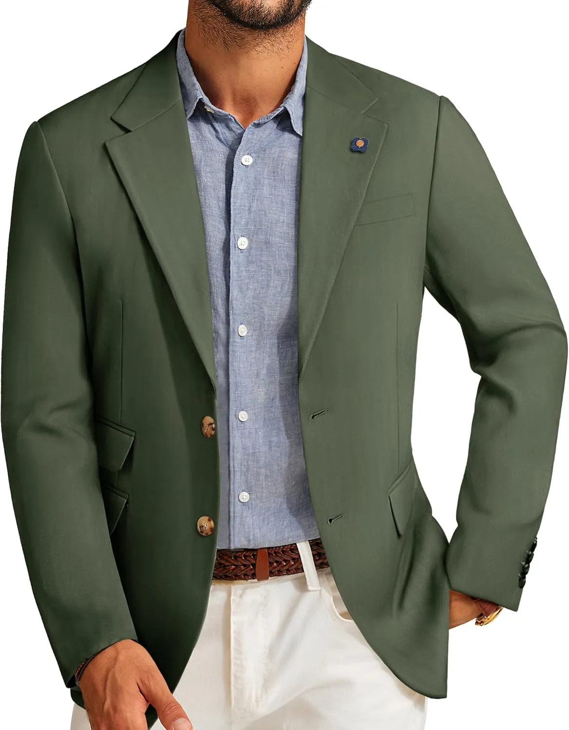 PJ PAUL JONES Men's Sport Coats and Blazers Linen Cotton Blazer Regular Fit 2 Buttons Suit Jacket with Removable Brooch
