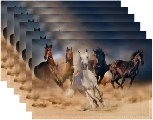 Placemats,Running Herd Horse Placemats 12x18 Inch Waterproof Non-Slip Washable Table Mats for Kitchen Dining Party Table Decor,Set of 6