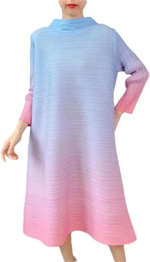 Pleated Gradient Dresswomen's Irregular Slash Neck Long Sleeve Dresses